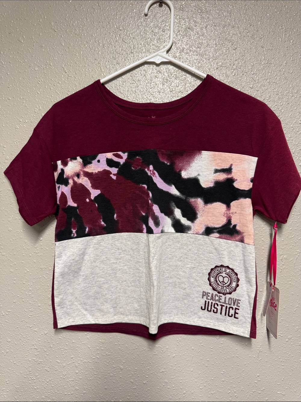 Justice Burgundy Pink Tie-Dye Colorblock Tee